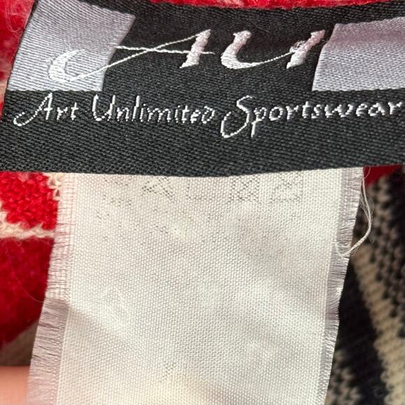 Vintage 90s Fleece Bomber Jacket Winter Landscape Tree Snowflake Red XL - Picture 4 of 8